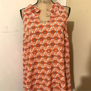 Cabi - Orange and White Sleeveless Blouse with Notched Collar